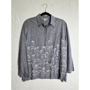 Nygard Collection Floral Burnout Linen Blend Button Front‎ Jacket Blouse Size 14